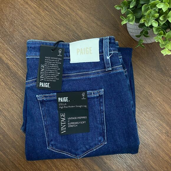 PAIGE Stella High Rise Modern Straight Leg Jeans Soleil Destructed Sz 32/14 $239 - Picture 14 of 15